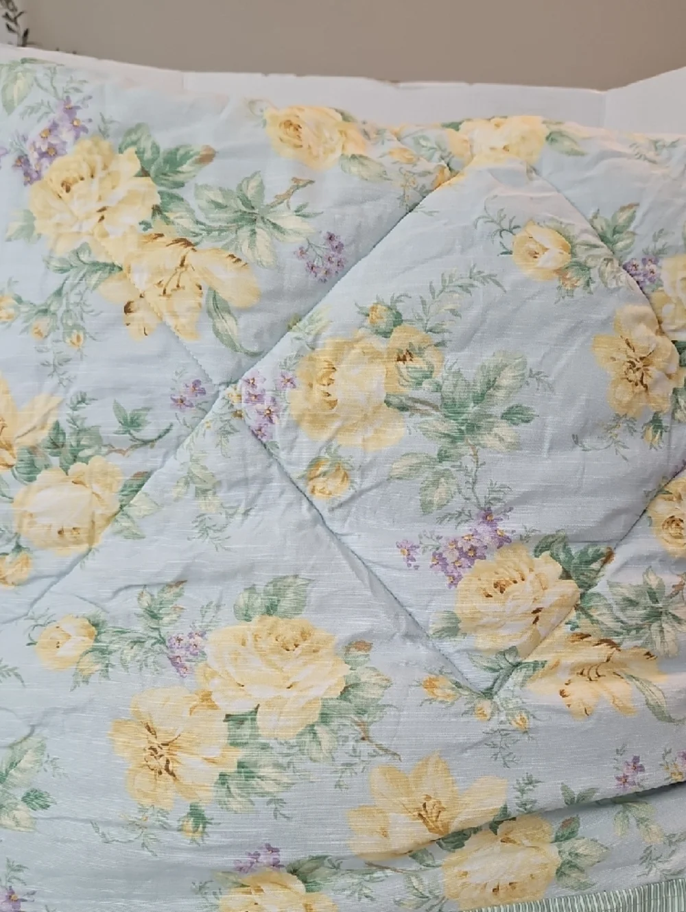 Laura Ashley Lifestyle Pale Blue Yellow Rose Green Stipes Cotton Comforter Shams